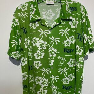 Match-Up Men's Green White‎ Tampa Bay Rays Short Sleeve Button Up Shirt Medium